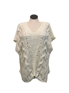 Charlotte Tarantola Cream Cable-Stitch V-Neck Sweater Poncho